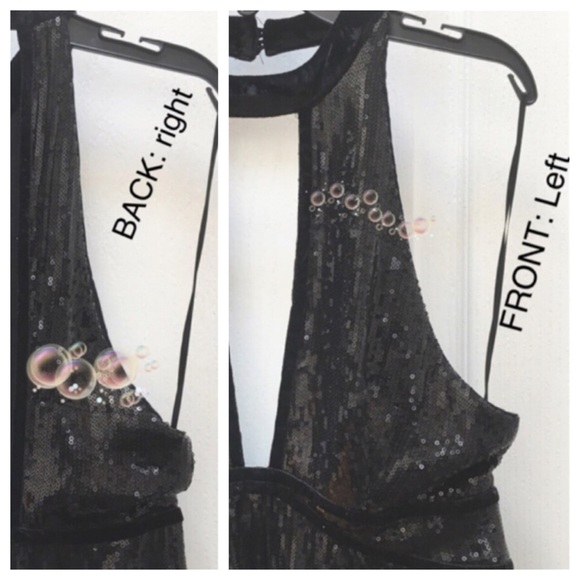 FREE PEOPLE Film Noir Sequin High Neck Fit-n-Flare Cutout Back Mini Dress, Black - Picture 8 of 13